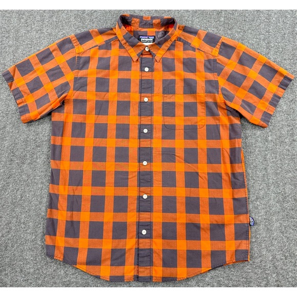 Patagonia Other - Patagonia Shirt Mens Medium Gray Orange Plaid‎ Check Organic Cotton Button Up